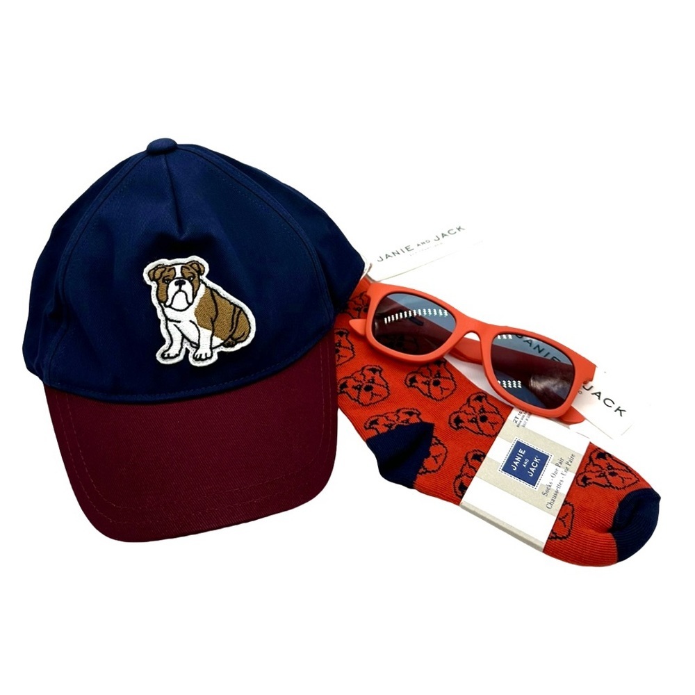 New NWT Janie and Jack English Bulldog Bundle, hat sunglasses socks, 2T-3T